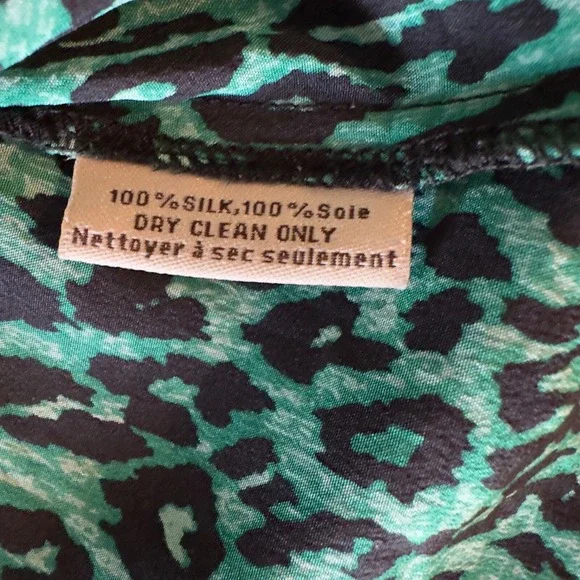 TUCKER 100% Silk Leopard Print Blouse-Aqua Green/Black-Womens Size S-Retail $295 - Picture 9 of 14